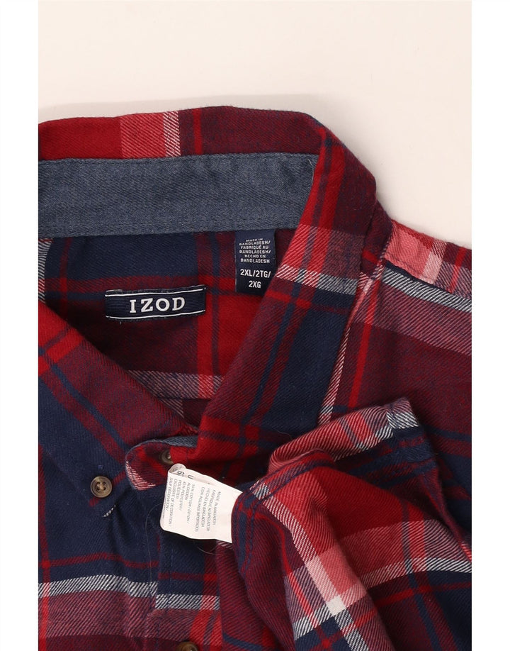 Izod Mens Flannel Shirt 2XL Red Check Cotton