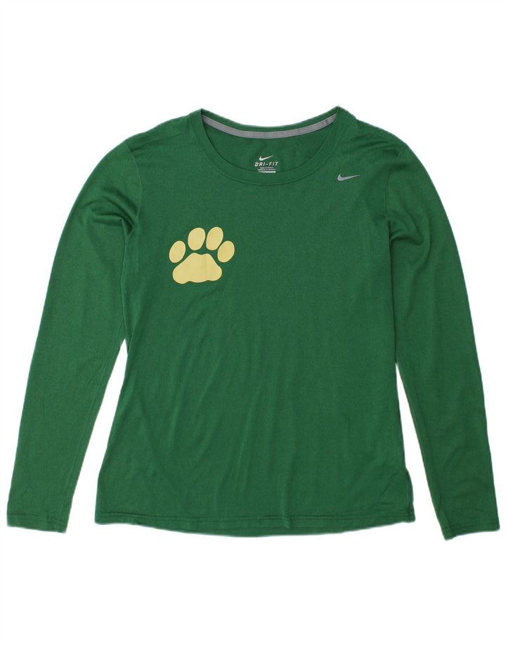 Nike Womens Dri Fit Top Long Sleeve UK 14 Medium Green Polyester