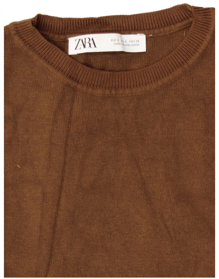 Zara Womens Crop Vest Tank Top UK 8 Small Brown