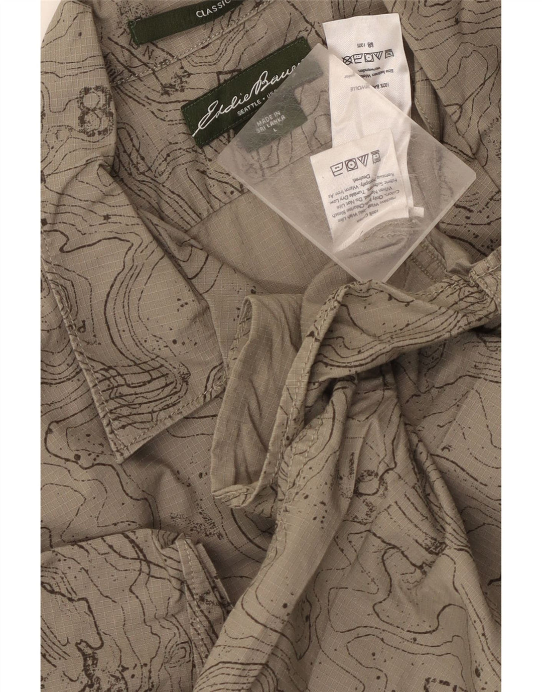 Eddie Bauer Mens Abstract Pattern Classic Fit Shirt Large Beige Cotton