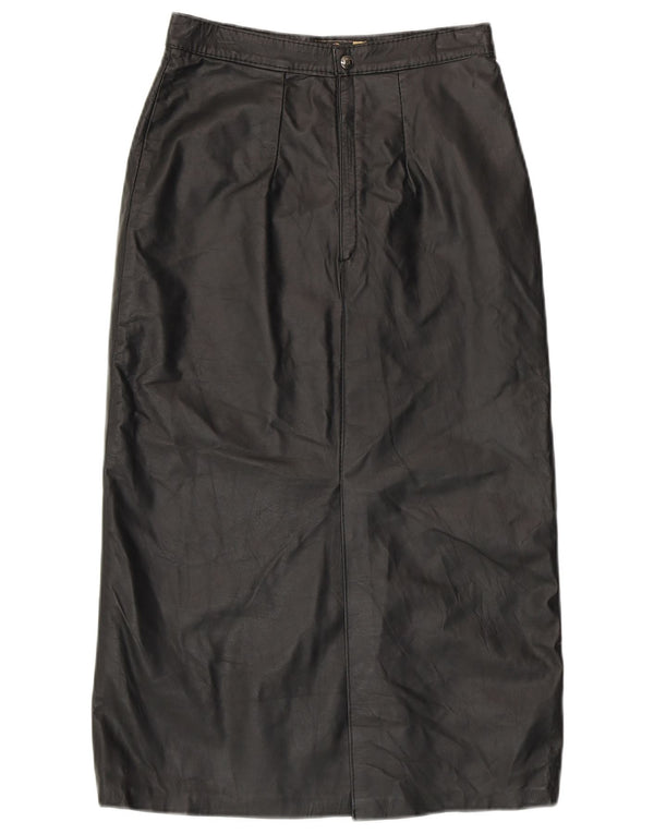 Vintage Womens High Waist Leather Skirt EU 42 Large Black Leather