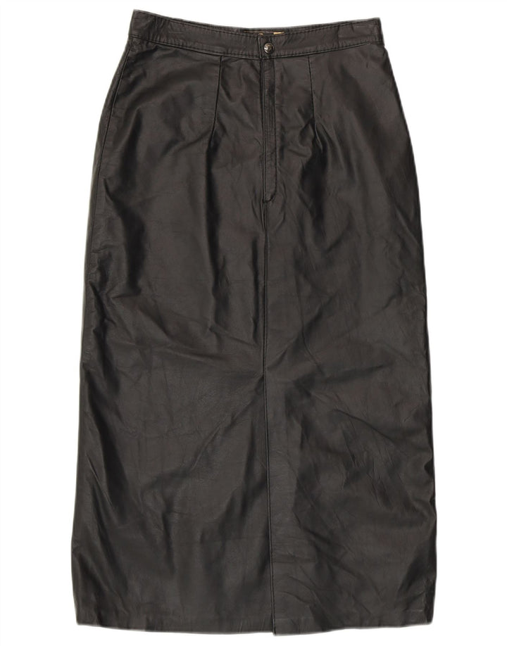 Vintage Womens High Waist Leather Skirt EU 42 Large Black Leather