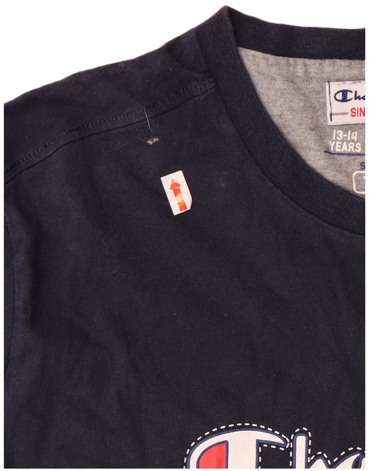 Champion Boys Graphic Top Long Sleeve 13-14 Years XL Navy Blue Cotton