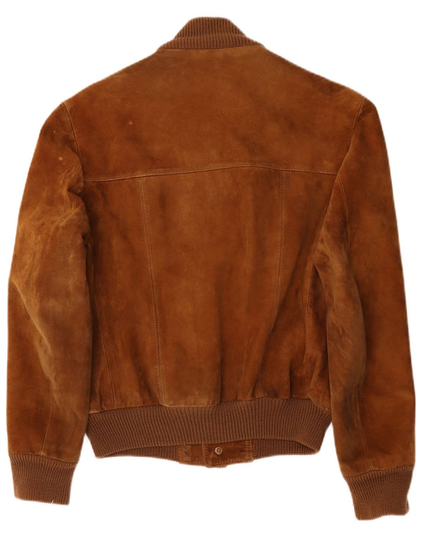Vintage Mens Suede Bomber Jacket UK 38 Medium Brown Leather