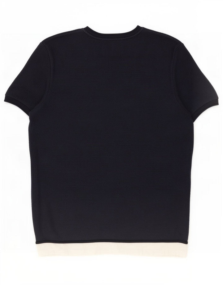 Zara Mens T-Shirt Top Large Navy Blue Colourblock