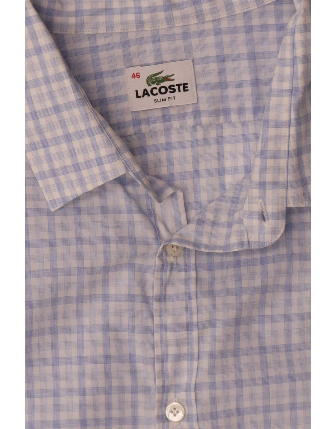 Lacoste Mens Slim Fit Shirt Size 46 2XL Blue Check Cotton