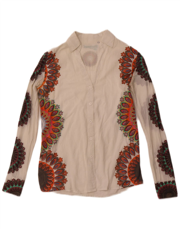 DESIGUAL Womens Graphic Shirt UK 6 XS White Paisley Cotton