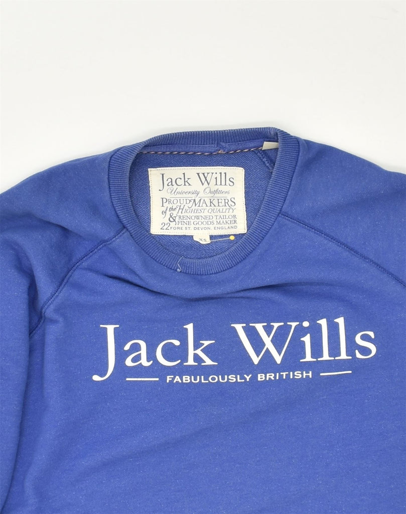 JACK WILLS Mens Graphic Sweatshirt Jumper XS Blue Cotton | Vintage Jack Wills | Thrift | Second-Hand Jack Wills | Used Clothing | Messina Hembry 