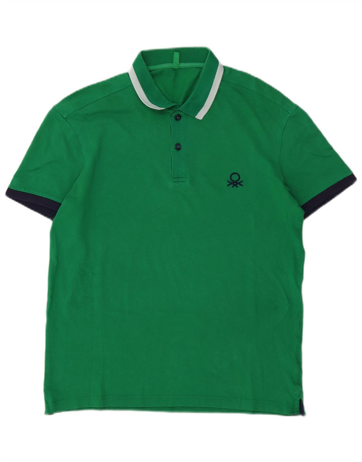 Benetton Mens Polo Shirt Medium Green Cotton