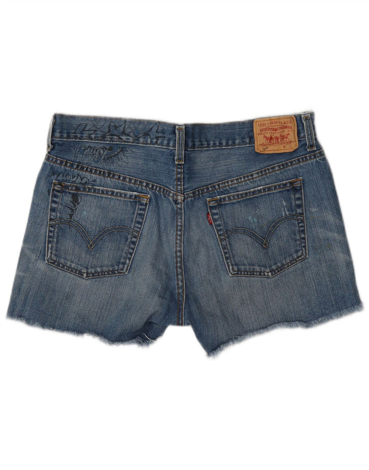 Levi's Womens 501 Graphic Denim Shorts W30 Medium Blue Floral Cotton