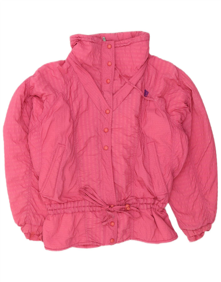 VINTAGE Womens Oversized Padded Jacket US 10 Large Pink Striped Polyester