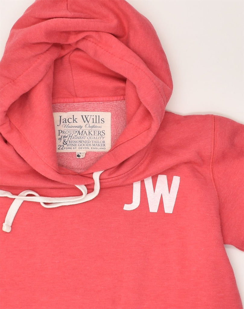 JACK WILLS Womens Graphic Hoodie Jumper UK 12 Medium Red Cotton | Vintage Jack Wills | Thrift | Second-Hand Jack Wills | Used Clothing | Messina Hembry 