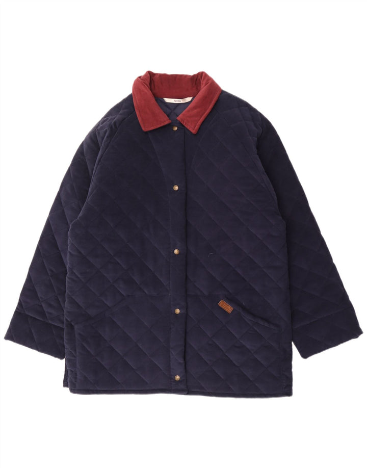 Puffa Womens Quilted Jacket UK 16 Large Navy Blue Cotton