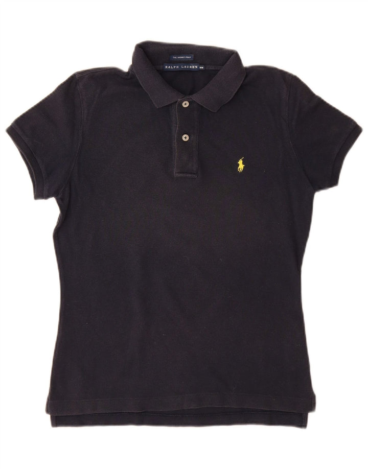RALPH LAUREN Womens Skinny Polo Shirt UK 12 Medium Navy Blue Cotton