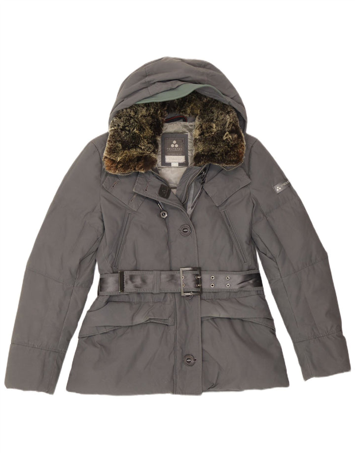 PEUTEREY Womens Hooded Belted Padded Jacket IT 42 Medium Grey Polyamide