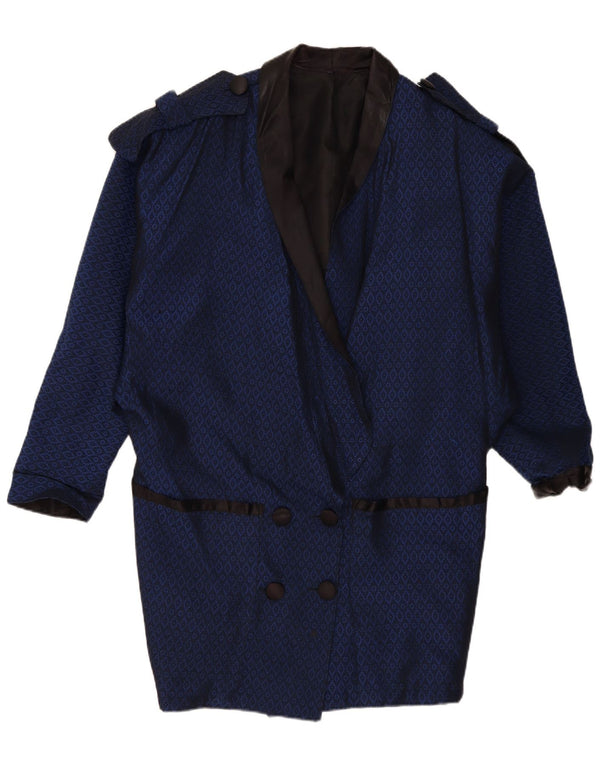 Vintage Womens Double Breasted Coat UK 16 Large Navy Blue Geometric