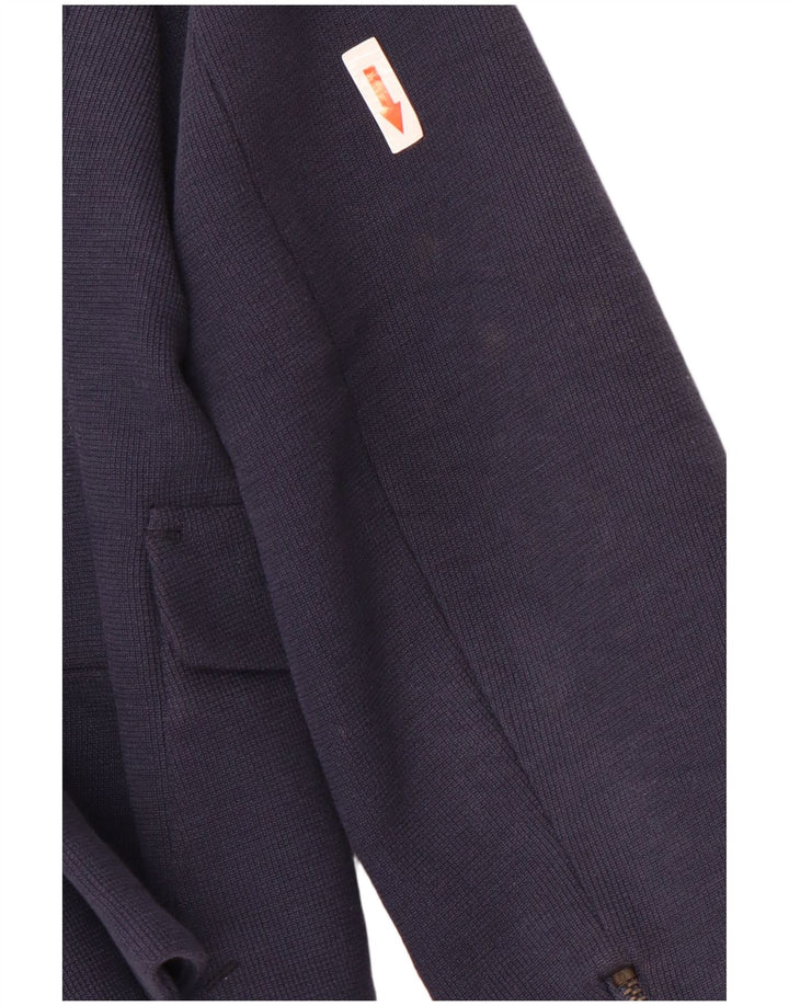 Zara Womens Crop 1 Button Blazer Jacket UK 14 Large Navy Blue Cotton