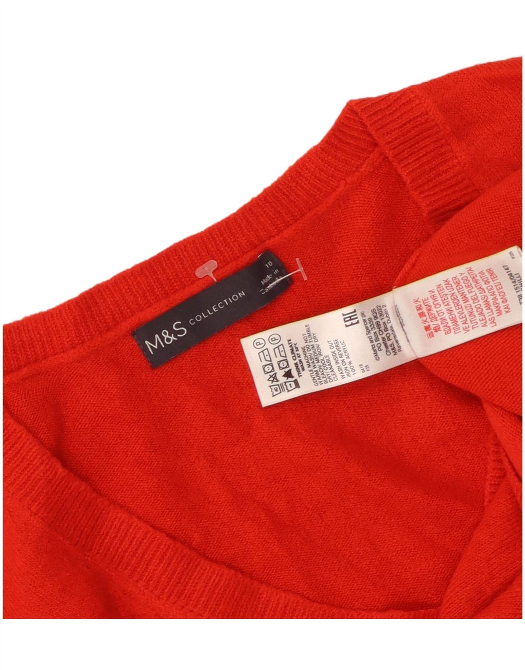 MARKS & SPENCER Womens V-Neck Jumper Sweater UK 10 Small Red Acrylic