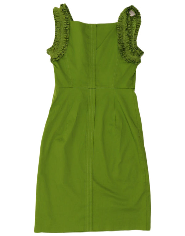 Ted Baker Womens Ruffle Sleeveless Sheath Dress Size 3 Medium Green Cotton