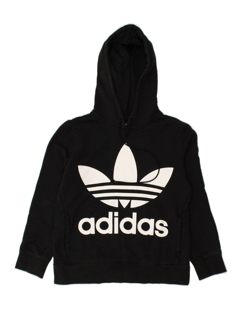 ADIDAS Womens Graphic Hoodie Jumper UK 6 XS Black Cotton | Vintage Adidas | Thrift | Second-Hand Adidas | Used Clothing | Messina Hembry 