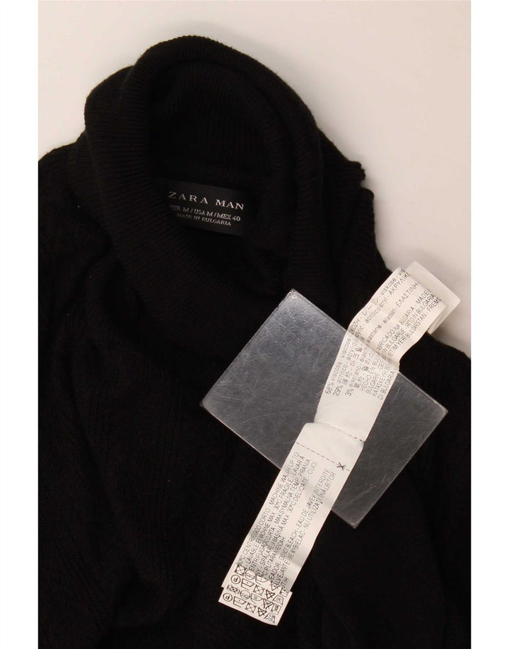 Zara Mens Roll Neck Jumper Sweater Medium Black Viscose