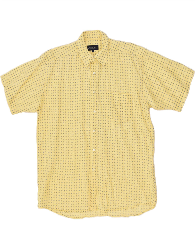 VINTAGE Mens Short Sleeve Shirt Large Yellow Floral Linen | Vintage Vintage | Thrift | Second-Hand Vintage | Used Clothing | Messina Hembry 