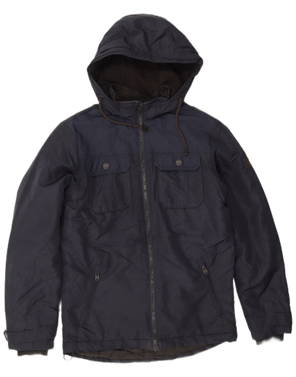 Jack & Jones Mens Hooded Utility Jacket UK 36 Small Navy Blue Polyester