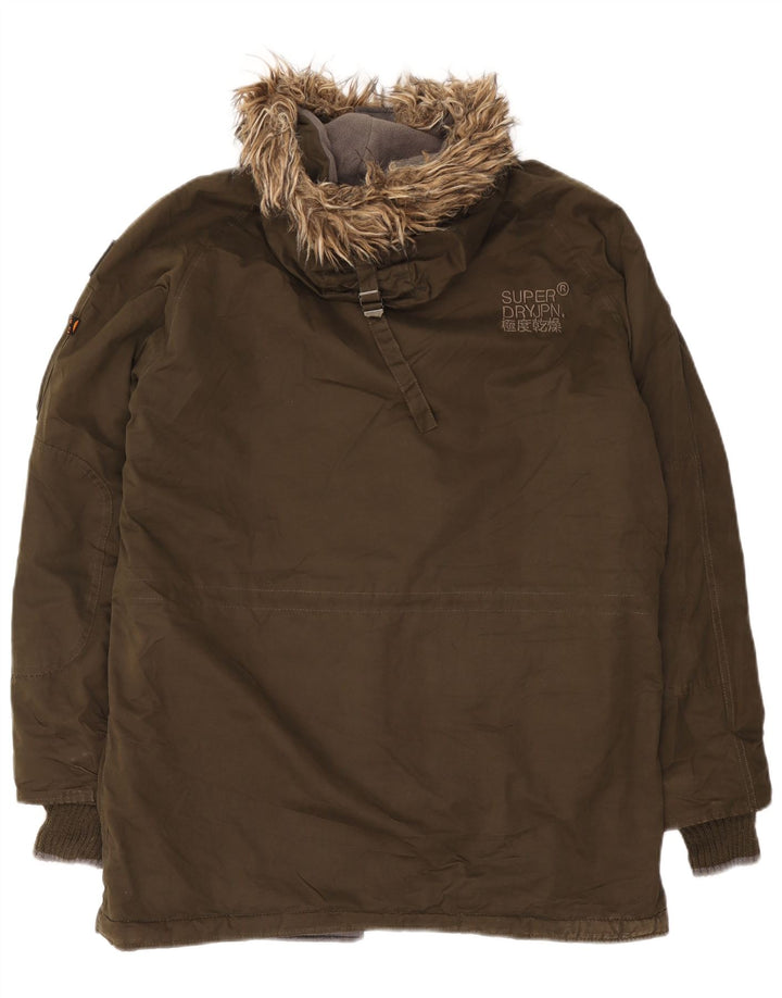 Superdry Mens Hooded Parka Jacket UK 42 XL Khaki Polyester
