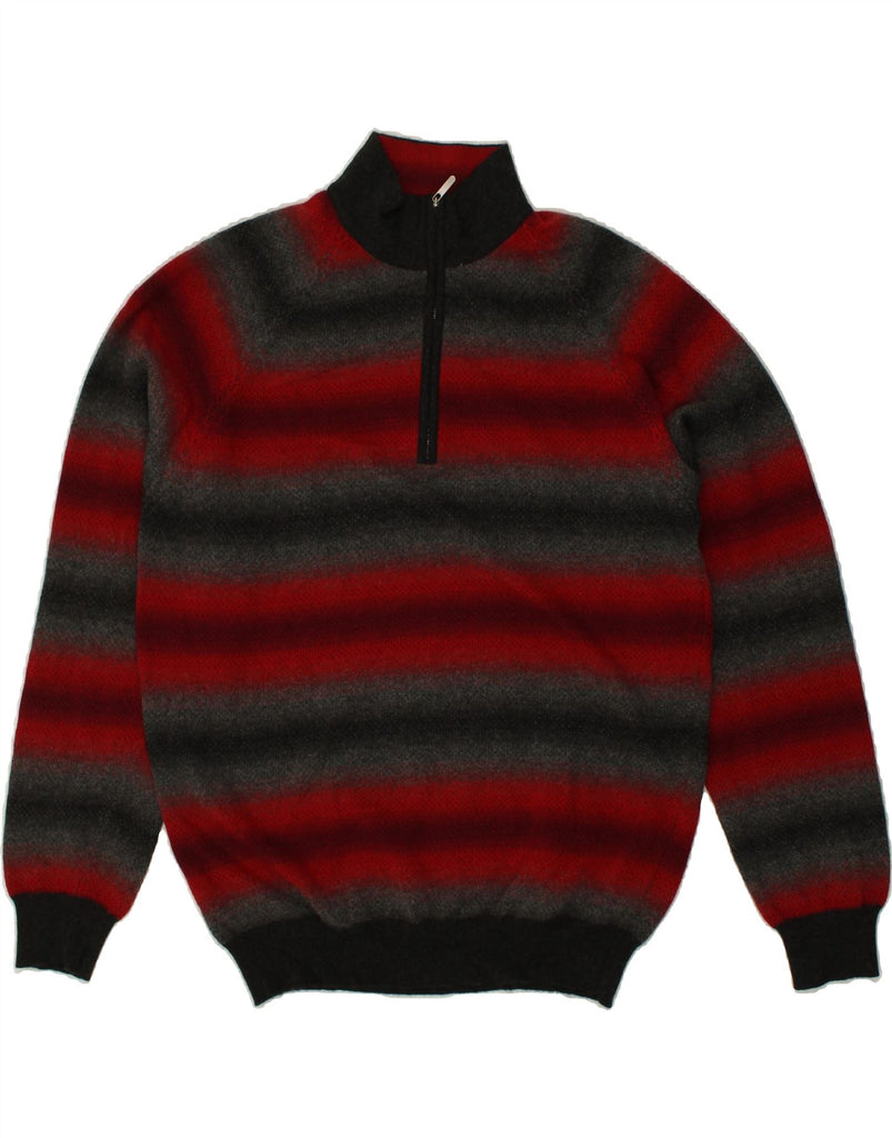 DALMINE Mens Zip Neck Jumper Sweater IT 56 XL Red Striped Wool | Vintage DALMINE | Thrift | Second-Hand DALMINE | Used Clothing | Messina Hembry 