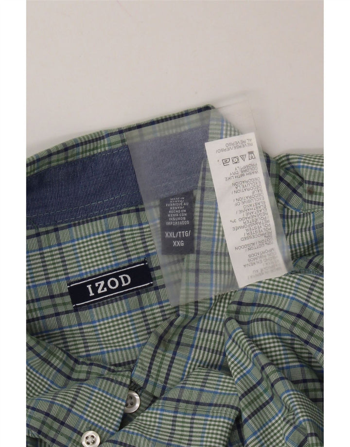 IZOD Mens Shirt 2XL Green Check Cotton