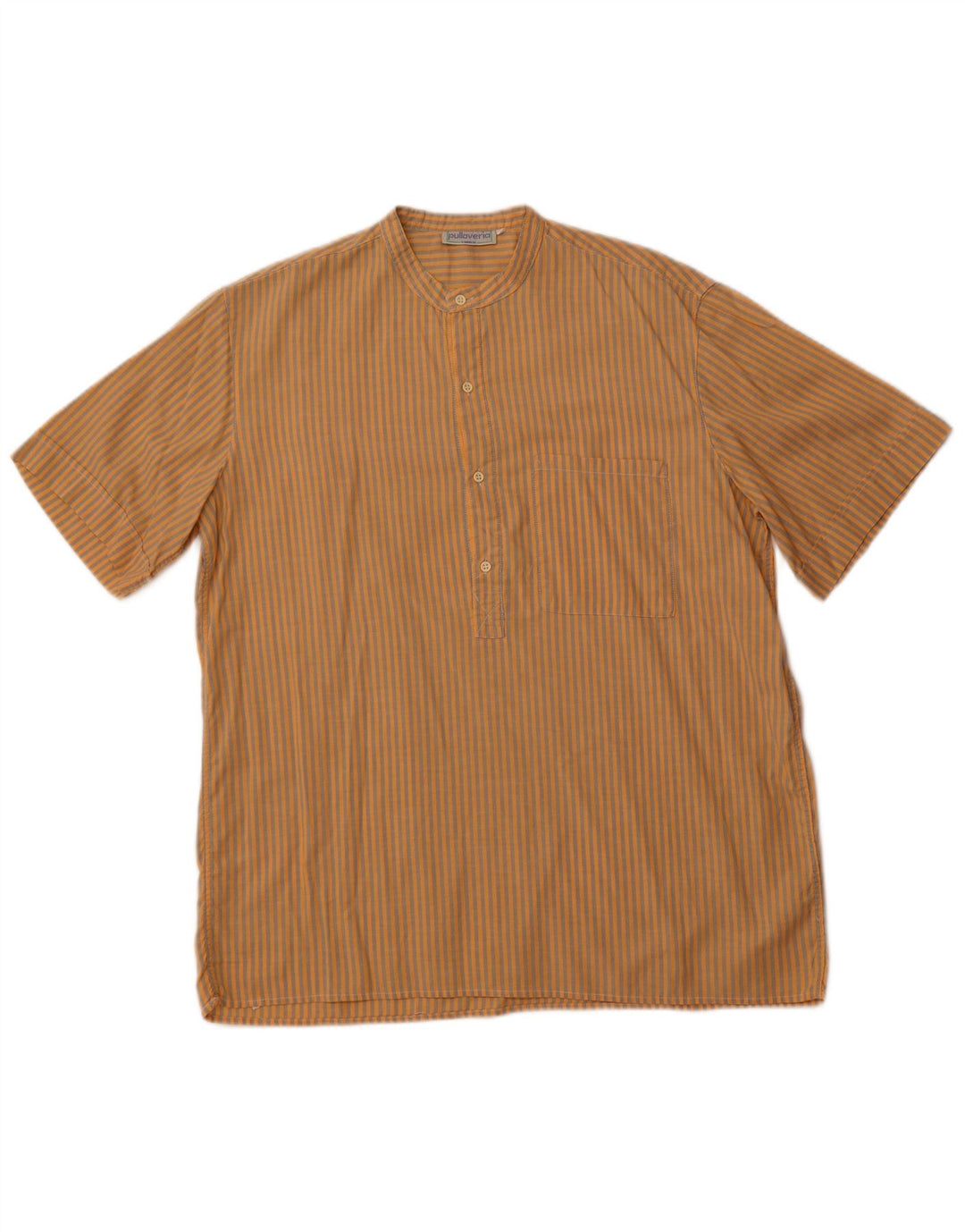 PULLOVERIA Mens Short Sleeve Pullover Shirt Large Orange Striped