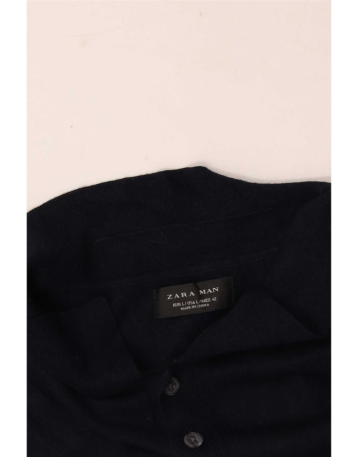 Zara Mens Polo Shirt Large Navy Blue