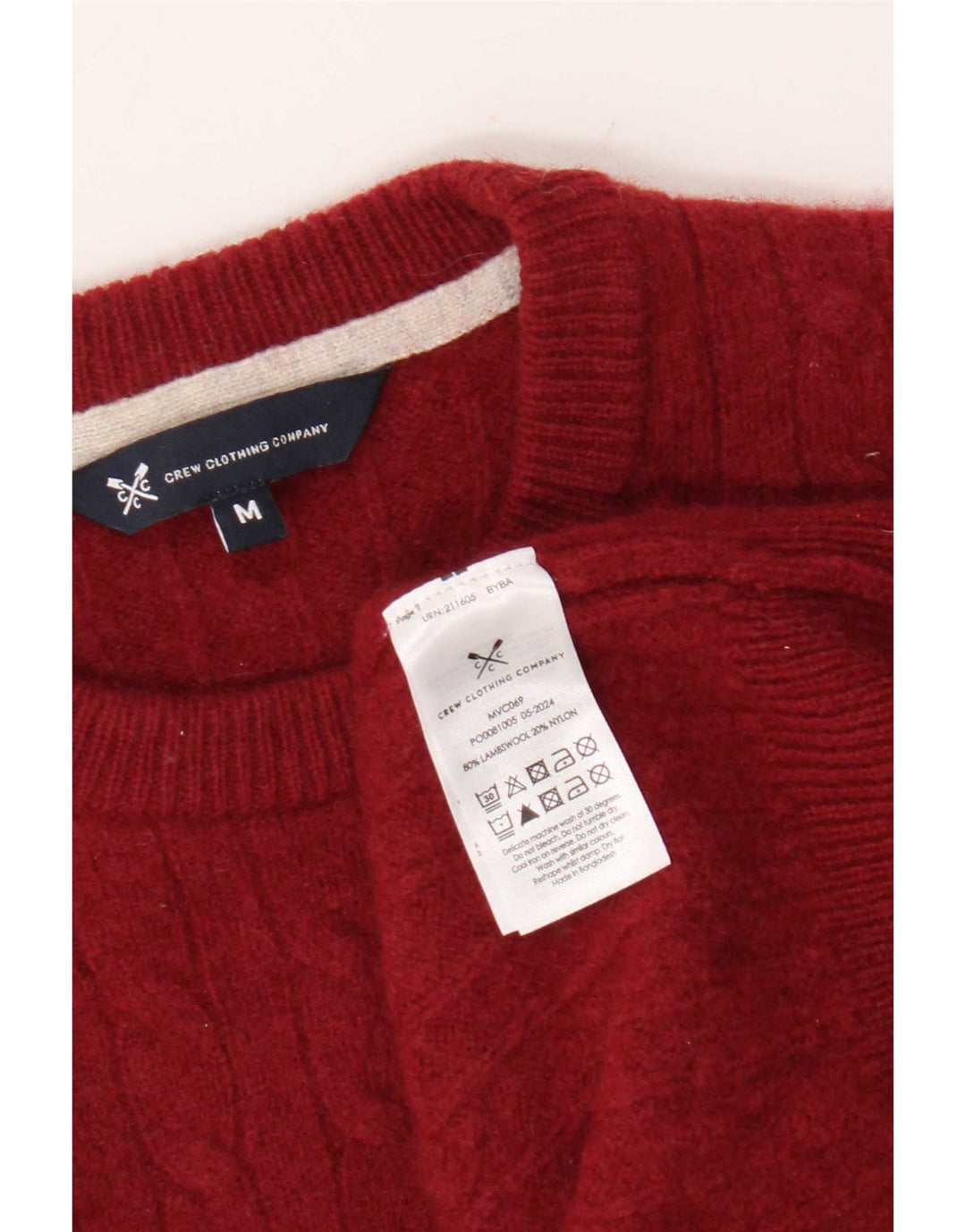 Crew Clothing Mens Neck Jumper Sweater Medium Red Lambswool