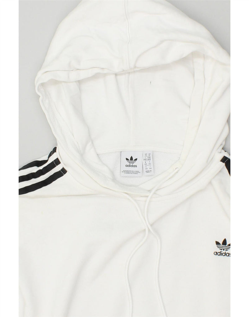 ADIDAS Womens Oversized Crop Hoodie Jumper UK 14 Large White Cotton Vintage Adidas and Second-Hand Adidas from Messina Hembry 