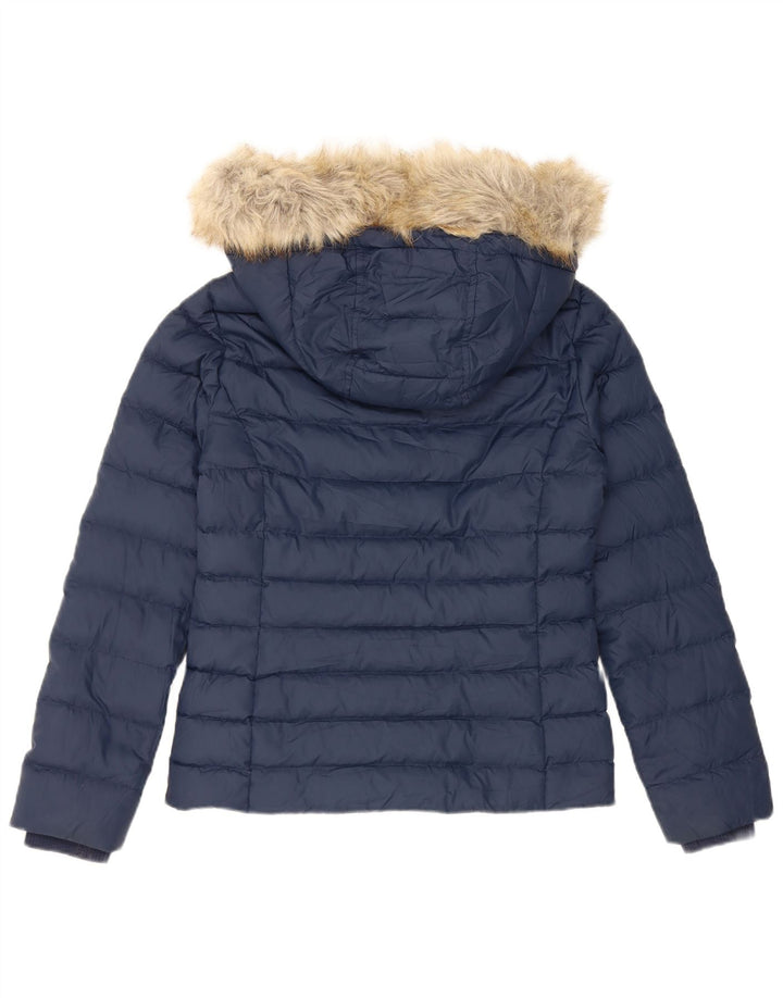 Tommy Hilfiger Womens Hooded Padded Jacket UK 10 Small Navy Blue Polyester