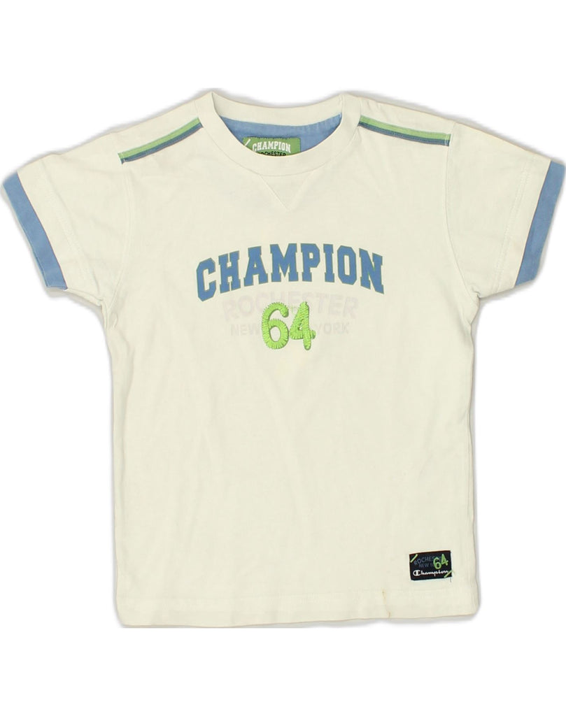 CHAMPION Boys Graphic T-Shirt Top 3-4 Years 2XS Off White Cotton | Vintage Champion | Thrift | Second-Hand Champion | Used Clothing | Messina Hembry 