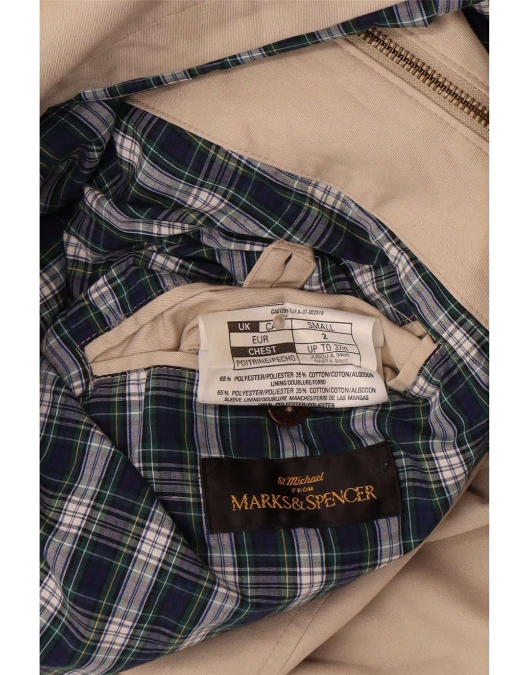 Marks & Spencer Mens Bomber Jacket UK 36 Small Beige Polyester