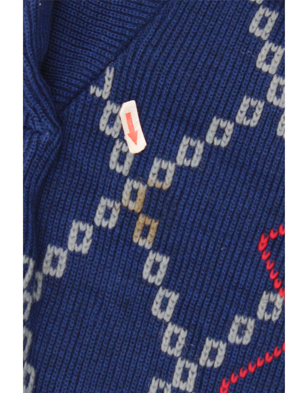 Vintage Mens Crew Neck Jumper Sweater Large Blue Argyle/Diamond