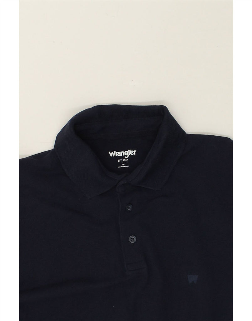 WRANGLER Mens Long Sleeve Polo Shirt Large Navy Blue Cotton | Vintage Wrangler | Thrift | Second-Hand Wrangler | Used Clothing | Messina Hembry 