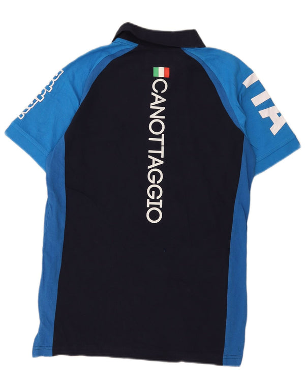 Kappa Mens Graphic Polo Shirt Small Blue Colourblock Cotton