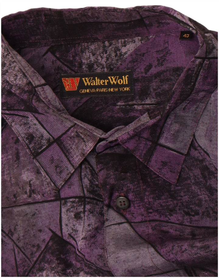 Walter Wolf Mens Shirt Size 43 Large Purple Geometric Viscose