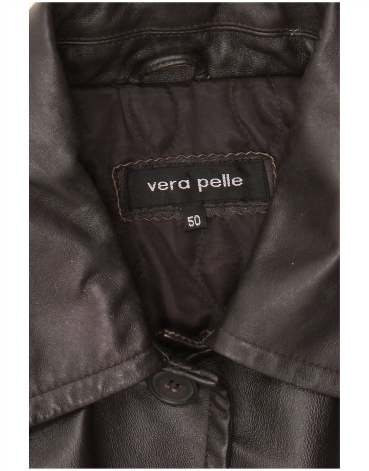 Vintage Womens Leather Coat IT 50 XL Brown Leather