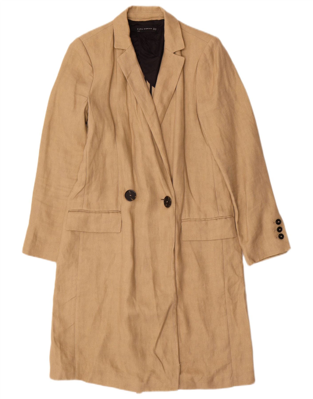 ZARA Womens Oversized Double Breasted Coat UK 6 XS Beige Linen