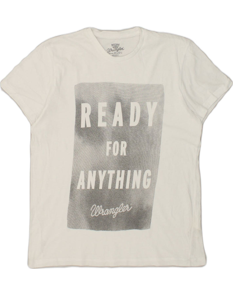 WRANGLER Mens Ready For Anything Regular Fit Graphic T-Shirt Top Large White | Vintage Wrangler | Thrift | Second-Hand Wrangler | Used Clothing | Messina Hembry 