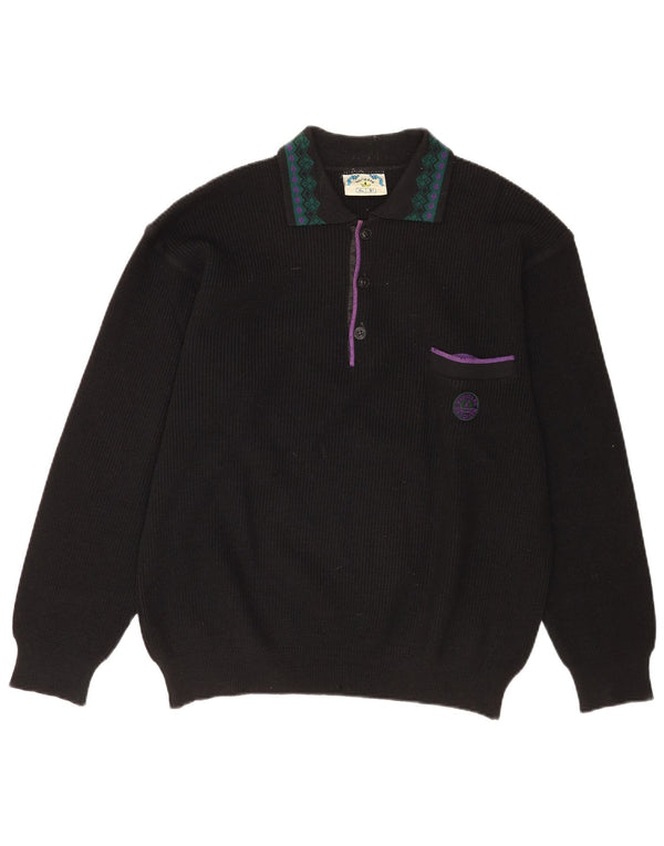 Navigare Mens Polo Neck Jumper Sweater XL Black Fair Isle Wool