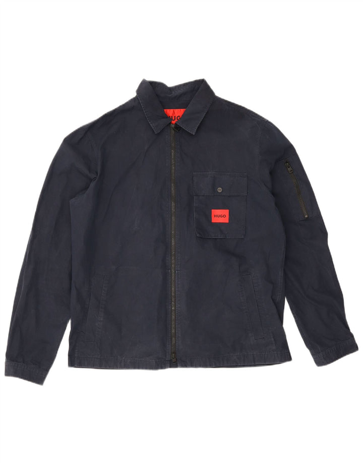 HUGO BOSS Mens Bomber Jacket UK 38 Medium Navy Blue Cotton