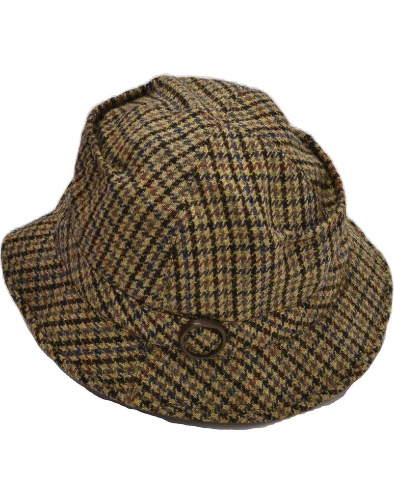 VINTAGE Mens Homburg Hat Size 57 Medium Khaki Houndstooth Virgin Wool | Vintage Vintage | Thrift | Second-Hand Vintage | Used Clothing | Messina Hembry 