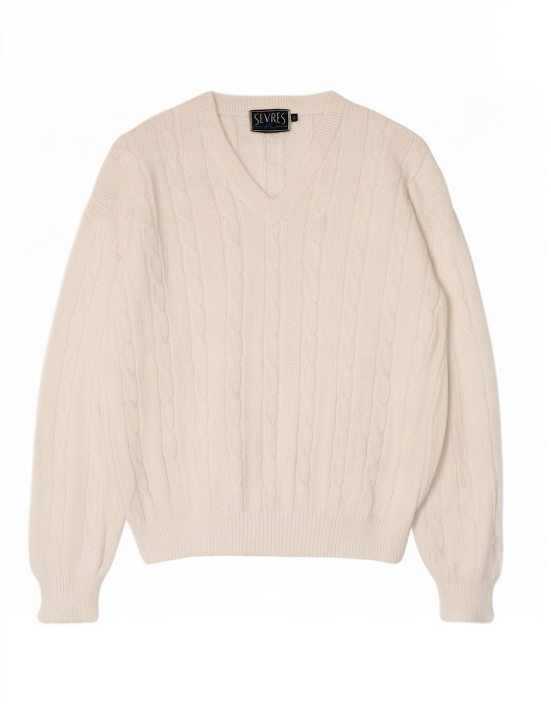 Sevres Mens V-Neck Jumper Sweater IT 50 Medium White Cotton