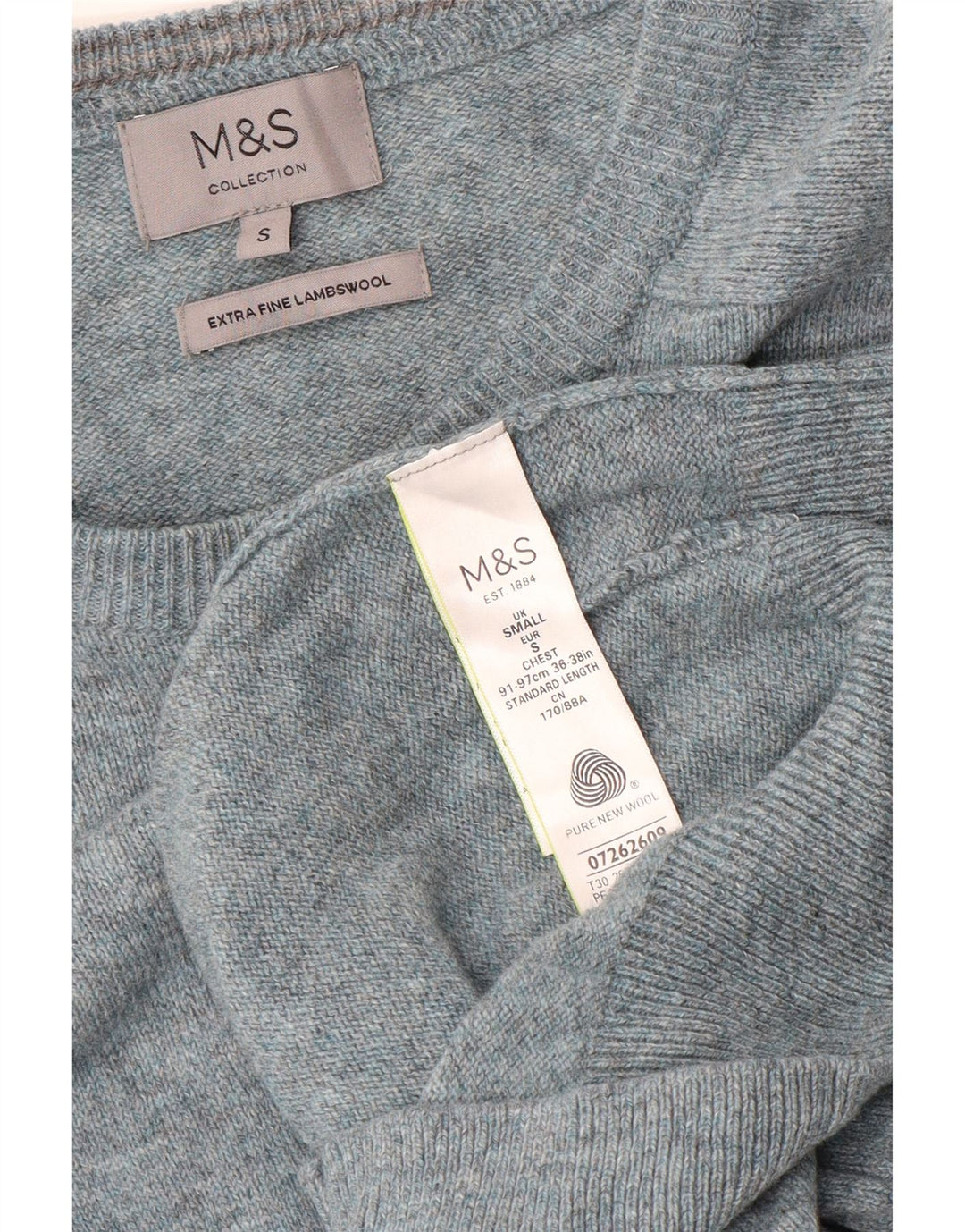 Marks & Spencer Mens Boat Neck Jumper Sweater Small Blue Flecked Lambswool