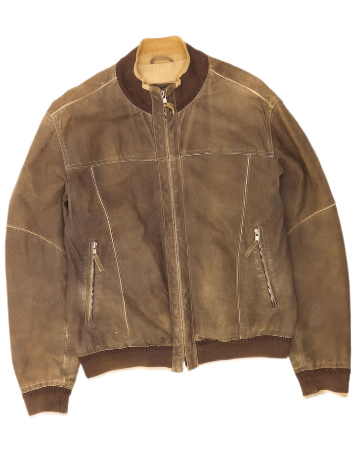 Gimo's Mens Leather Bomber Jacket UK 40 Large Brown